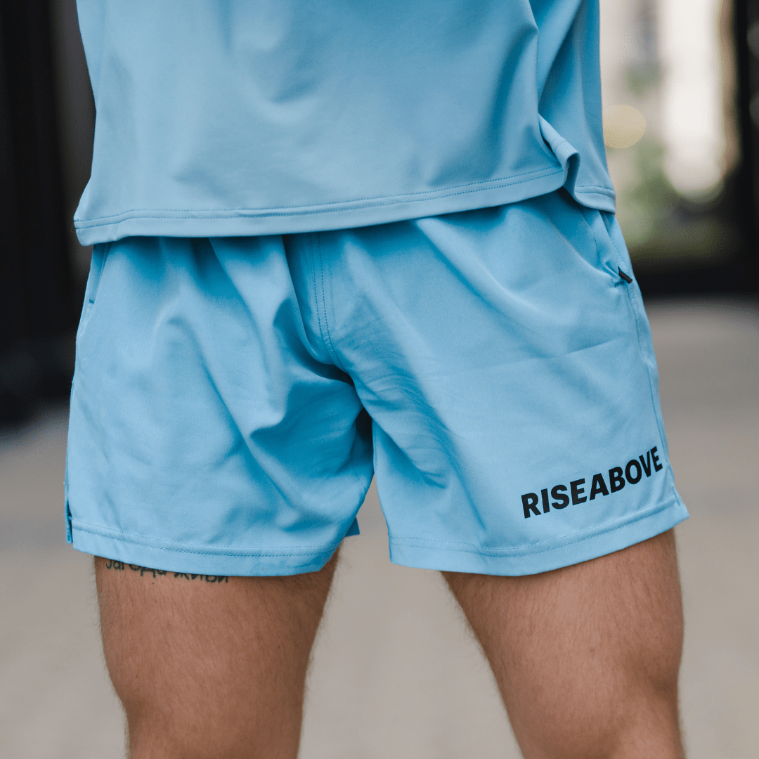 MEN'S VALOR PERFORMANCE SHORTS - ARCTIC BLUE - Riseabove Apparel Inc