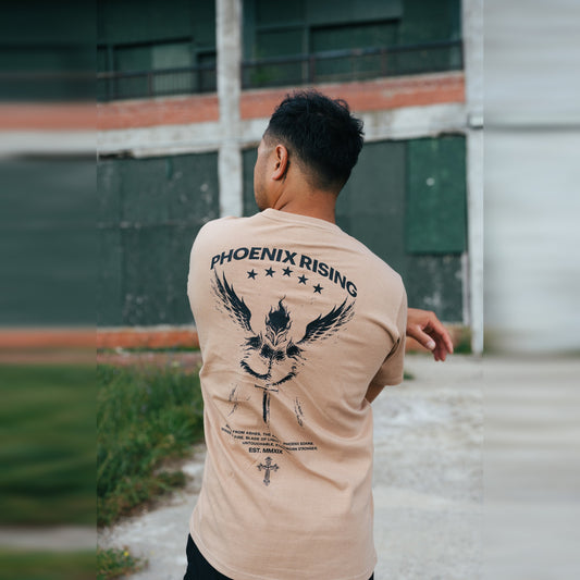 Men's Phoenix Rising Premium T-Shirt in Desert Sand, back view
