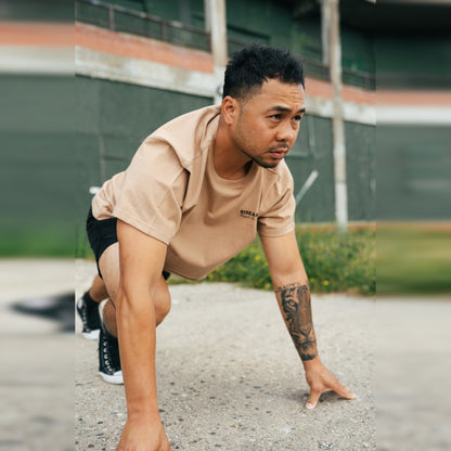 Men's Phoenix Rising Premium T-Shirt in Desert Sand, front detail view