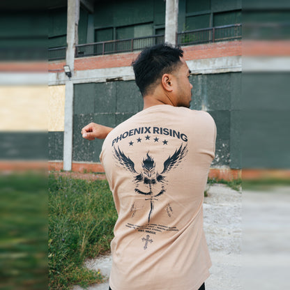Men's Phoenix Rising Premium T-Shirt in Desert Sand, lifestyle photo, back