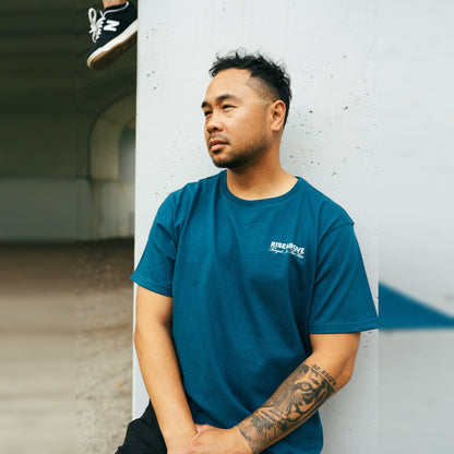Men's Phoenix Rising Premium T-Shirt in Storm Blue, front detail view
