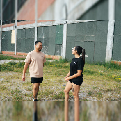 Phoenix Rising Premium T-Shirt in Desert Sand, lifestyle photo, matching set