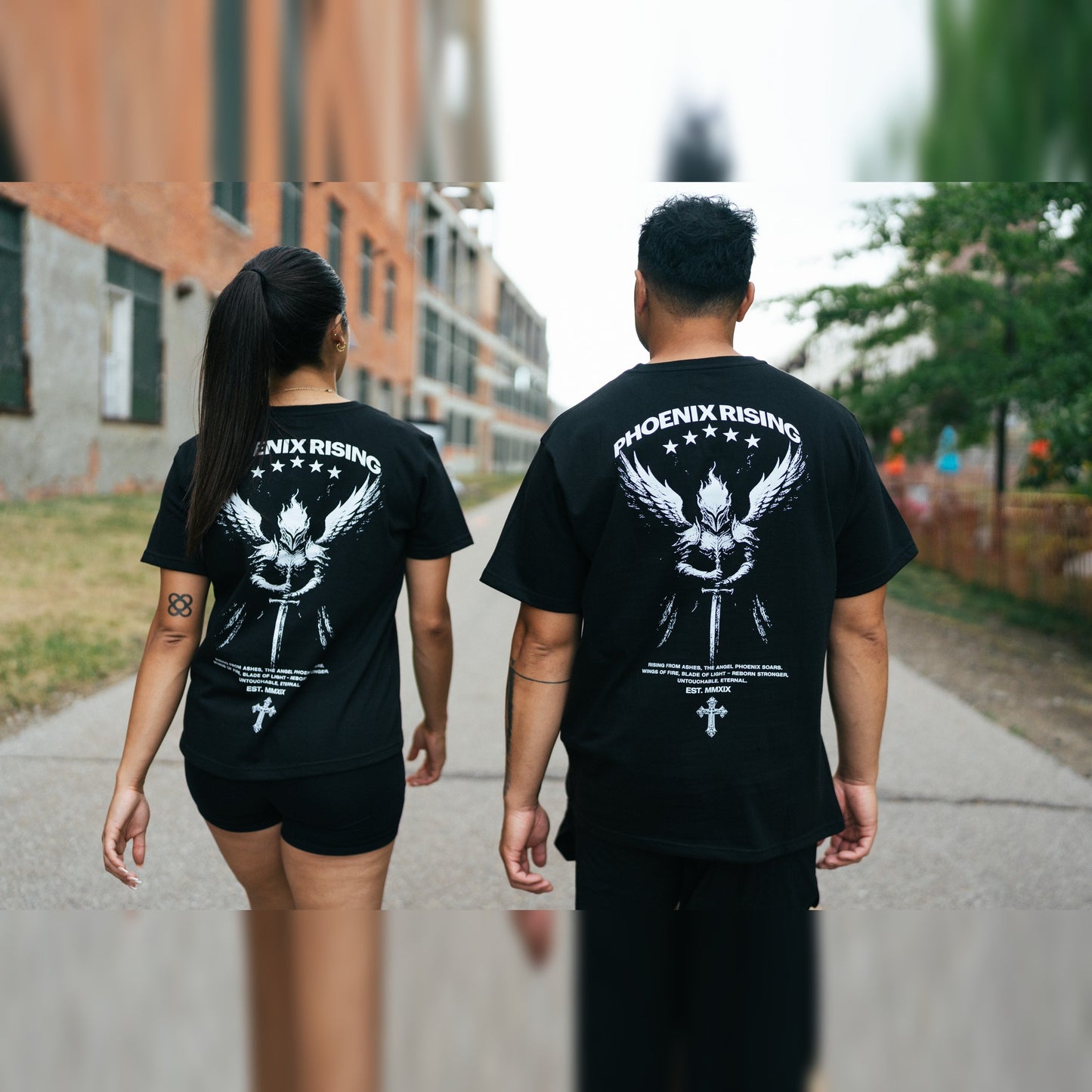 Phoenix Rising Premium T-Shirt in Phantom Black, lifestyle photo, matching set
