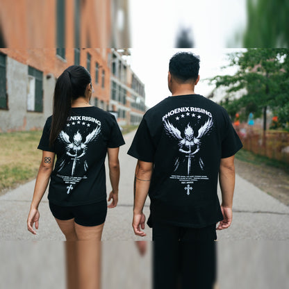 Phoenix Rising Premium T-Shirt in Phantom Black, lifestyle photo, matching set