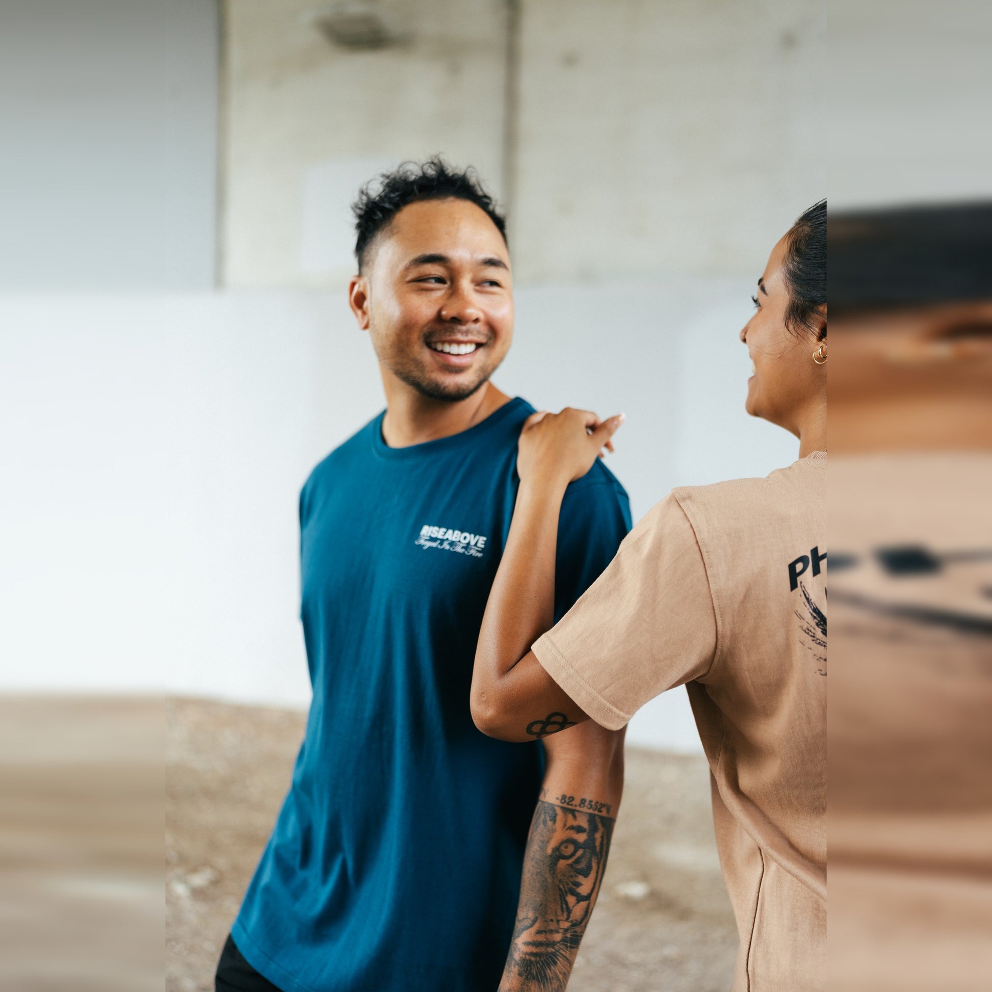 Phoenix Rising Premium T-Shirt in Storm Blue, lifestyle photo, matching set