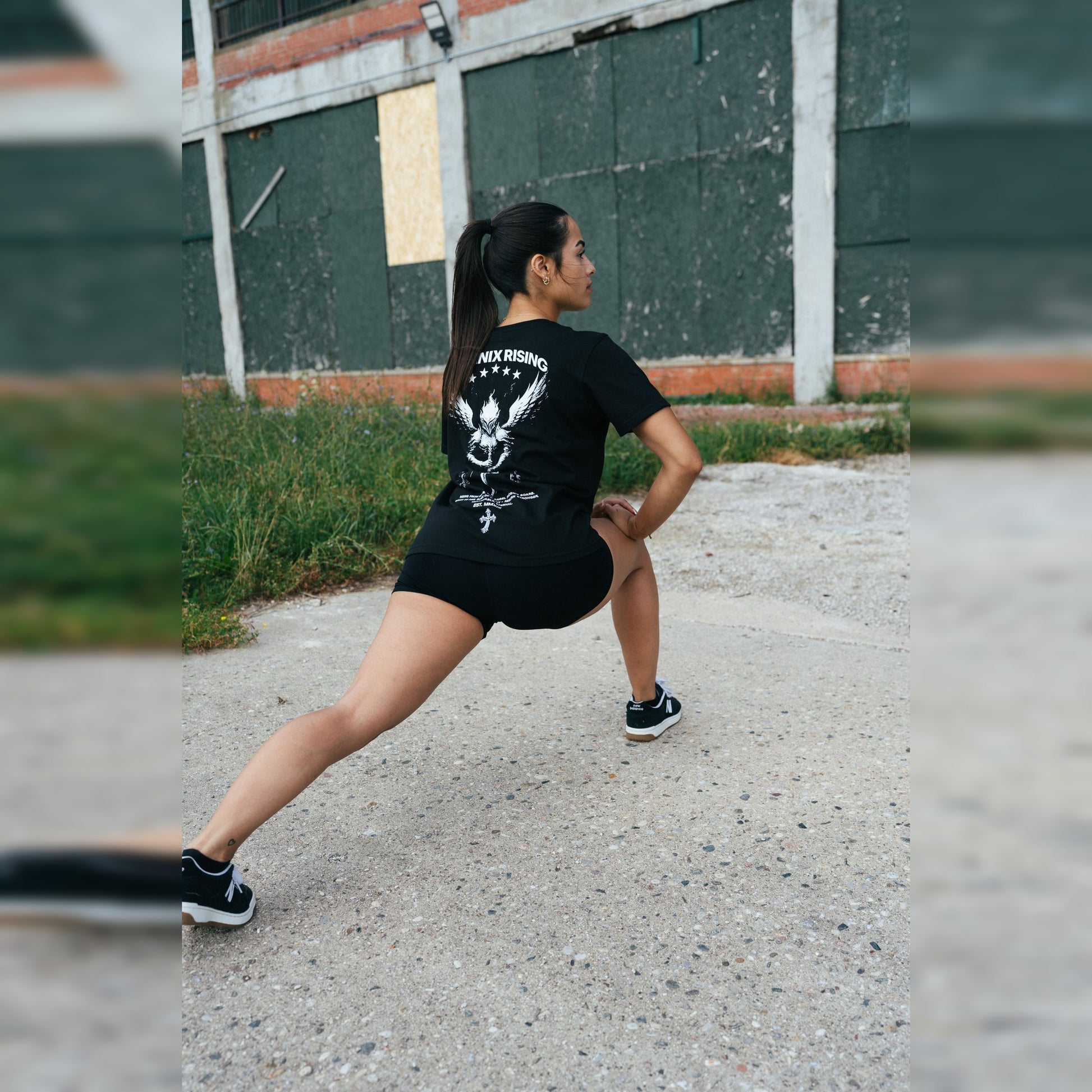 Women's Phoenix Rising Premium T-Shirt in Phantom Black, back view