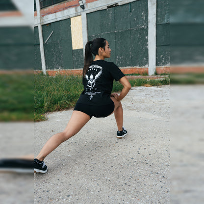 Women's Phoenix Rising Premium T-Shirt in Phantom Black, back view