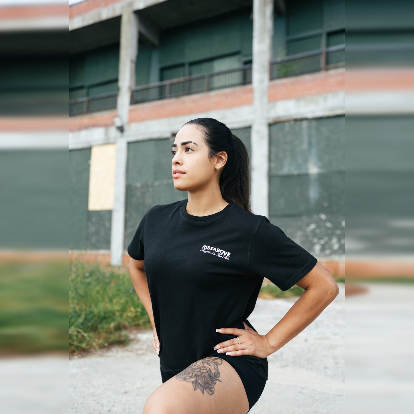 Women's Phoenix Rising Premium T-Shirt in Phantom Black, front detail view