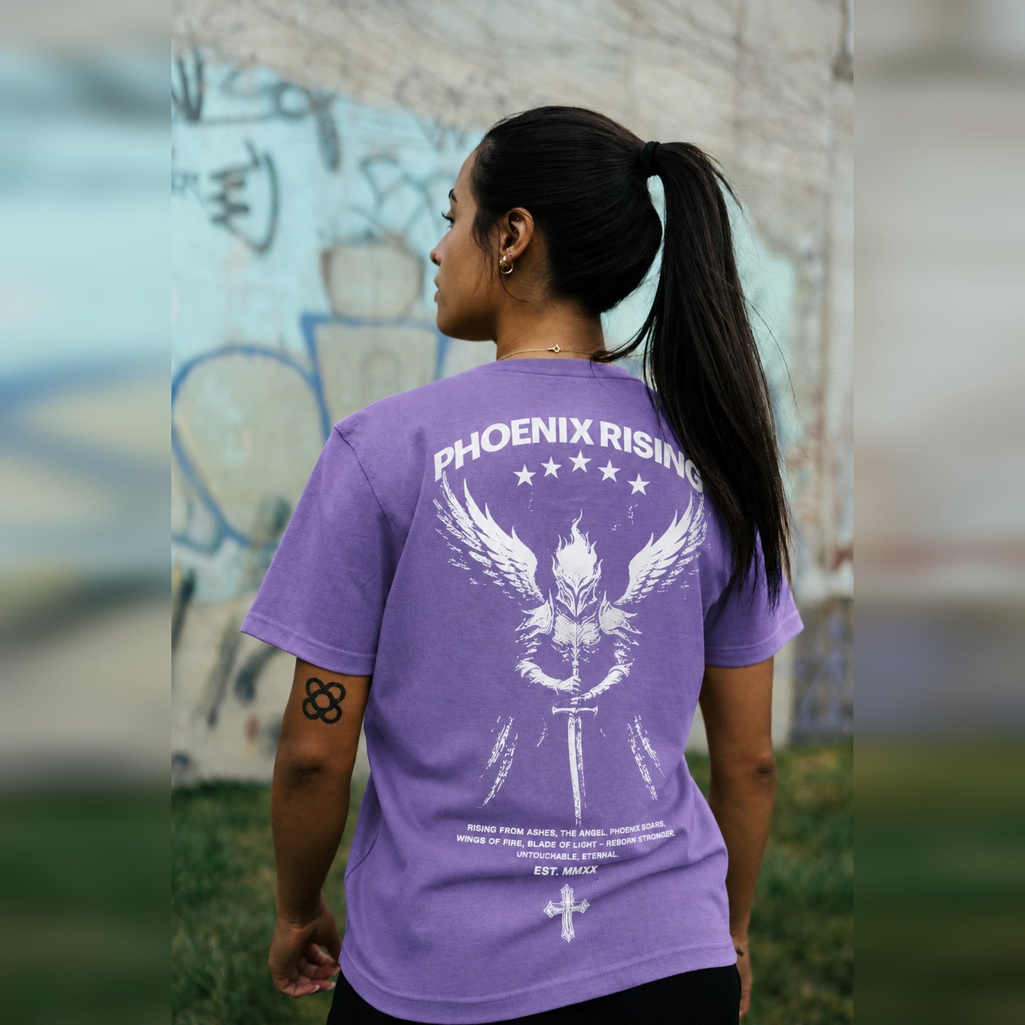 Women's Phoenix Rising Premium T-Shirt in Vintage Purple, back view