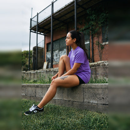 Women's Phoenix Rising Premium T-Shirt in Vintage Purple, lifestyle photo, front